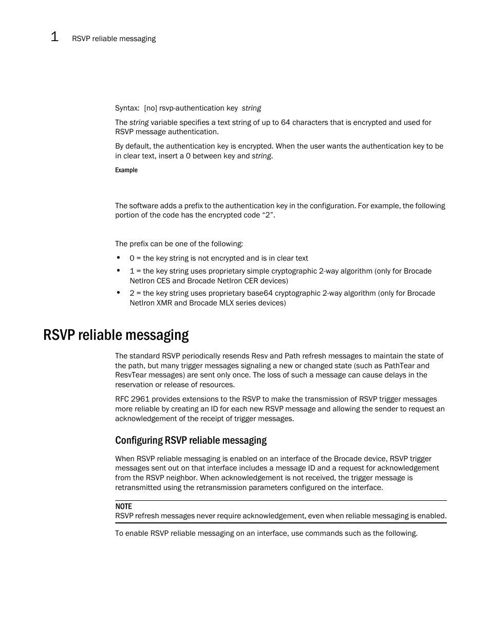 Rsvp reliable messaging, Configuring rsvp reliable messaging | Brocade Multi-Service IronWare Multiprotocol Label Switch (MPLS) Configuration Guide (Supporting R05.6.00) User Manual | Page 132 / 852