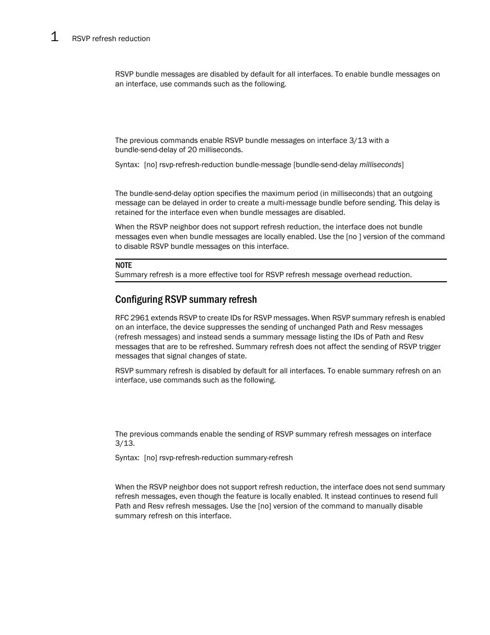 Configuring rsvp summary refresh | Brocade Multi-Service IronWare Multiprotocol Label Switch (MPLS) Configuration Guide (Supporting R05.6.00) User Manual | Page 134 / 852