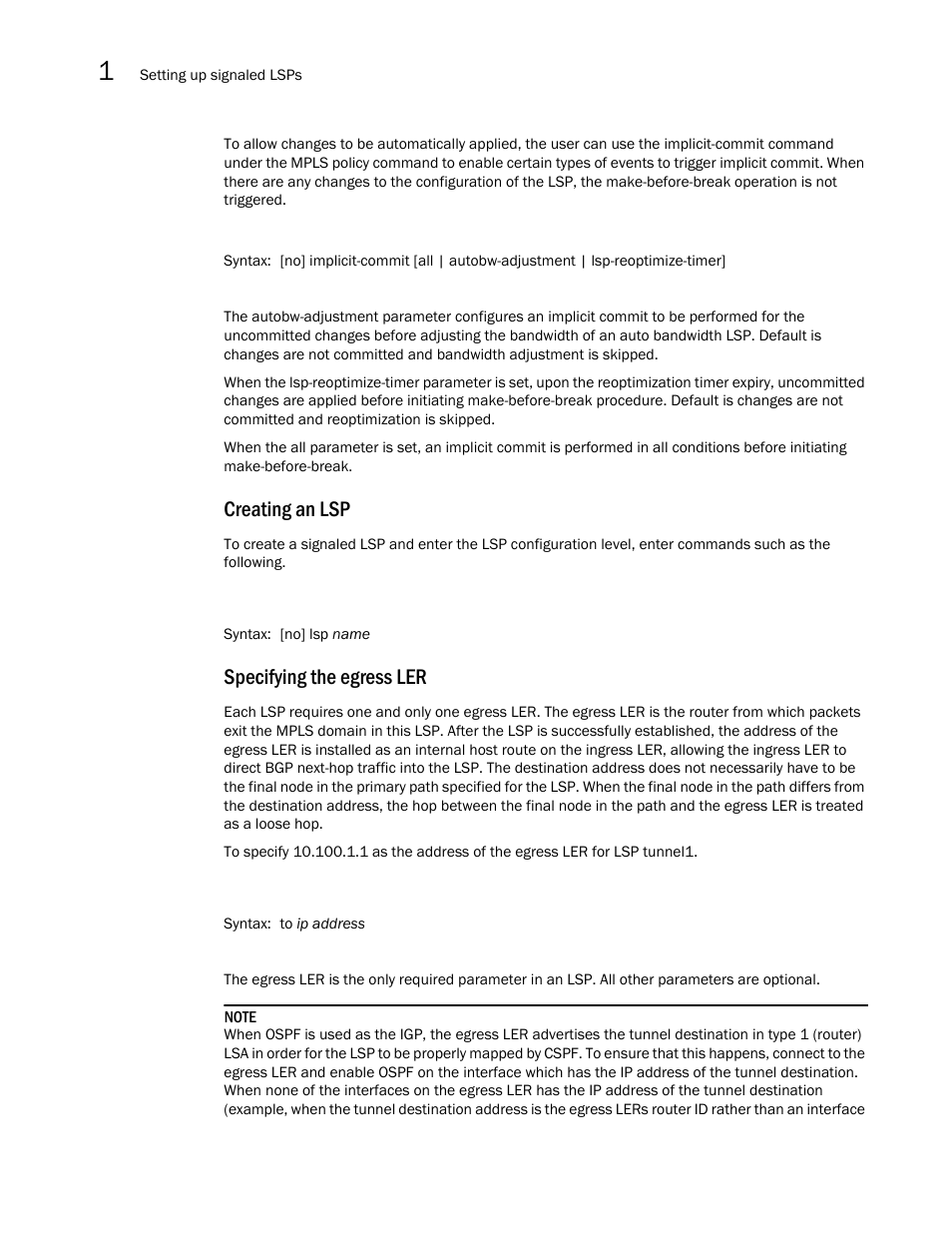 Creating an lsp, Specifying the egress ler | Brocade Multi-Service IronWare Multiprotocol Label Switch (MPLS) Configuration Guide (Supporting R05.6.00) User Manual | Page 152 / 852