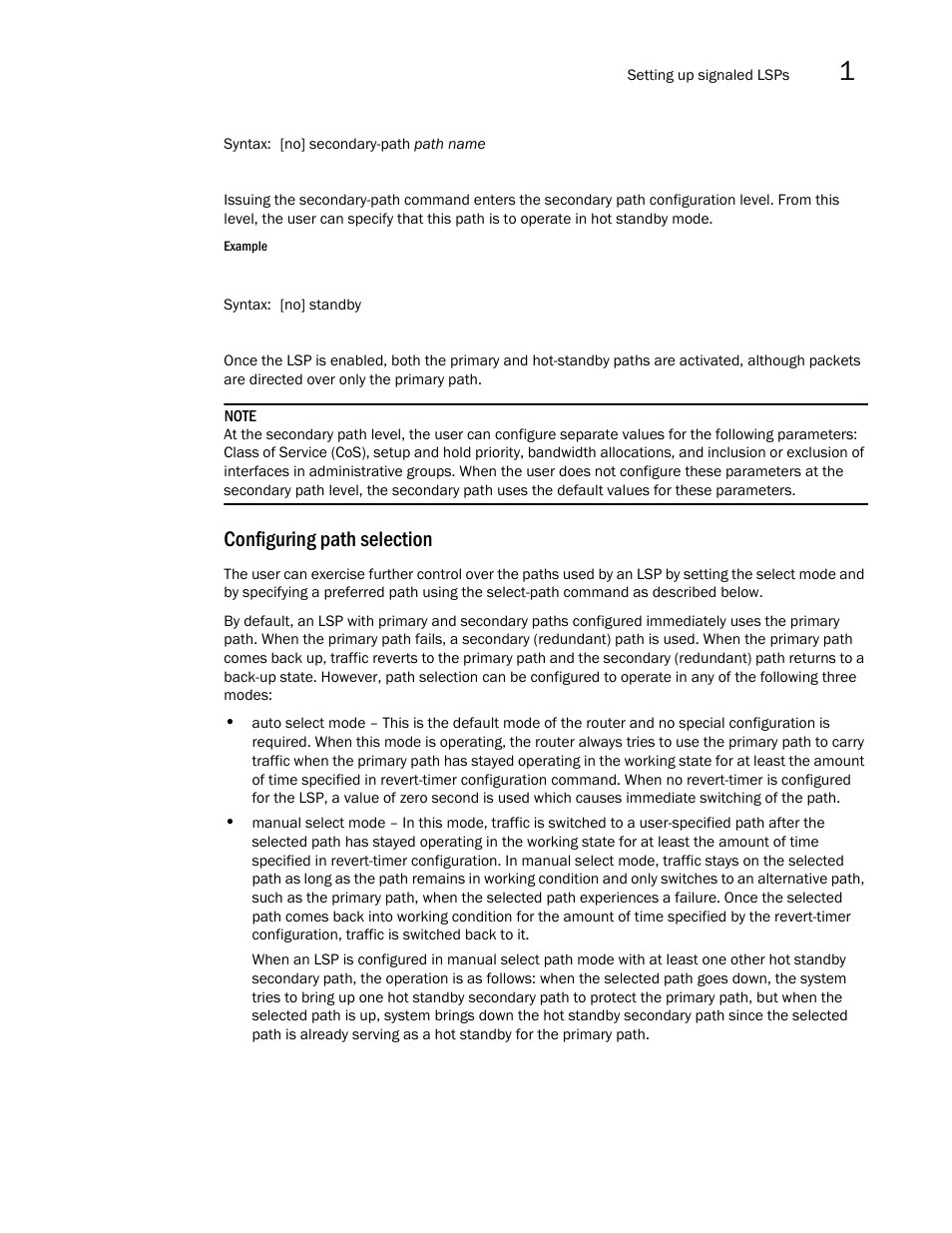 Configuring path selection, Configuring, Path selection | Brocade Multi-Service IronWare Multiprotocol Label Switch (MPLS) Configuration Guide (Supporting R05.6.00) User Manual | Page 155 / 852