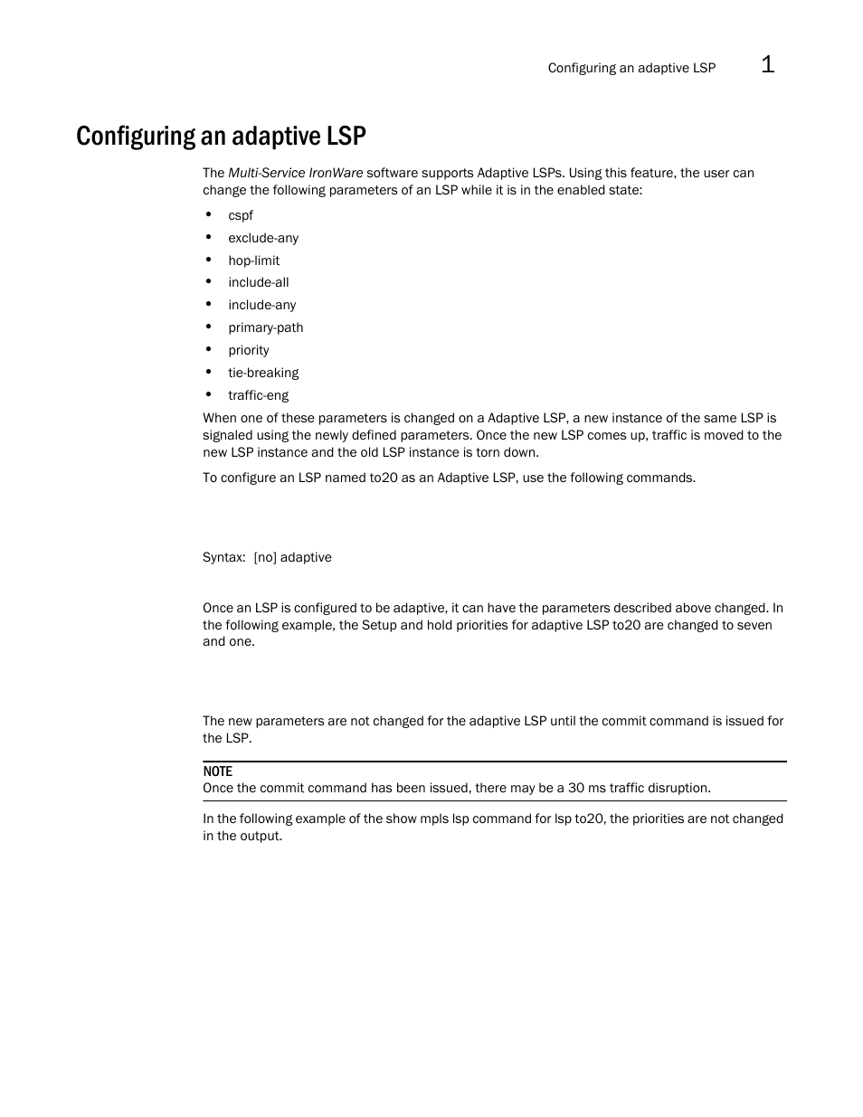 Configuring an adaptive lsp | Brocade Multi-Service IronWare Multiprotocol Label Switch (MPLS) Configuration Guide (Supporting R05.6.00) User Manual | Page 173 / 852