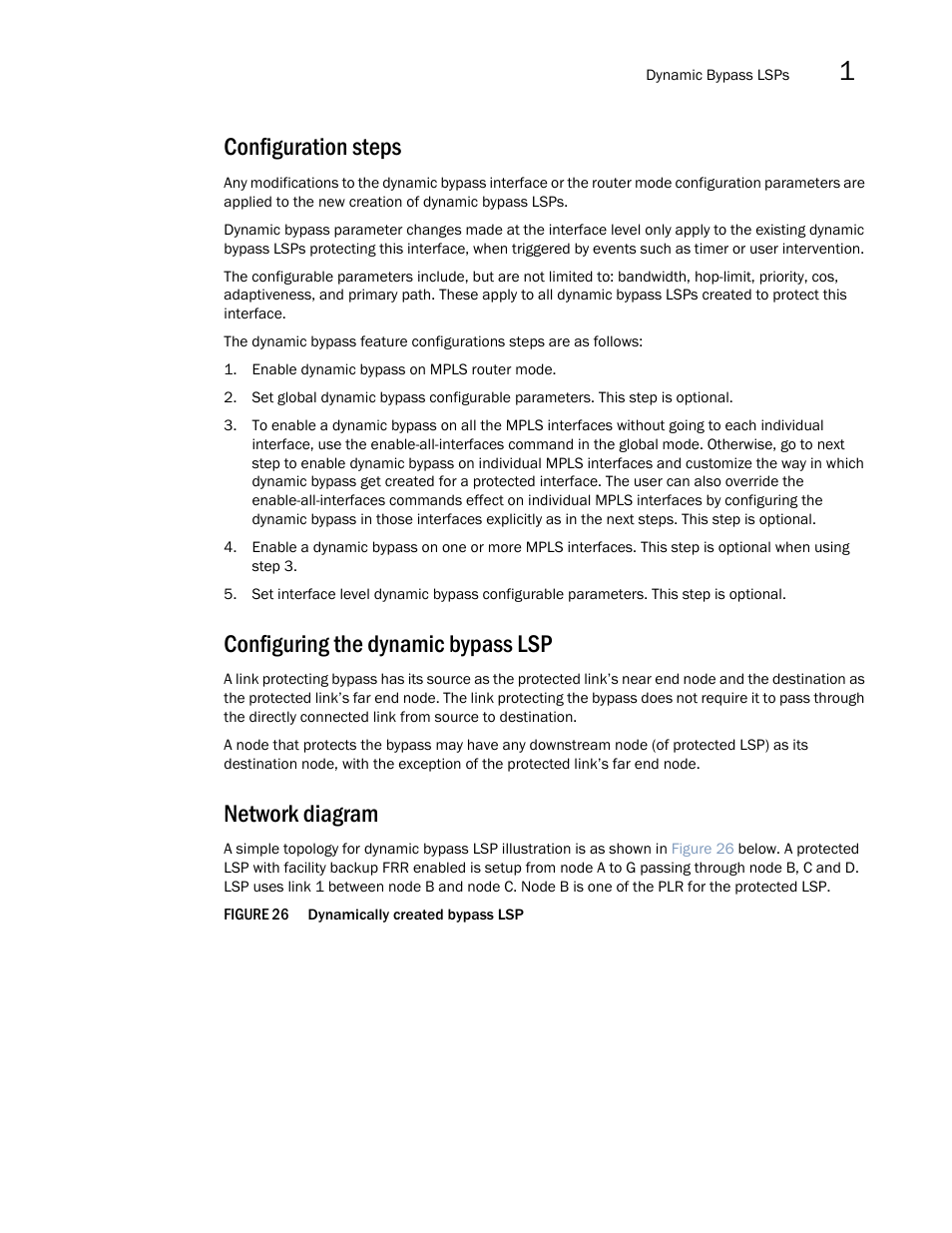 Configuration steps, Configuring the dynamic bypass lsp, Network diagram | Brocade Multi-Service IronWare Multiprotocol Label Switch (MPLS) Configuration Guide (Supporting R05.6.00) User Manual | Page 197 / 852