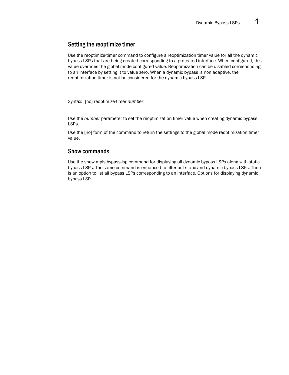 Setting the reoptimize timer, Show commands | Brocade Multi-Service IronWare Multiprotocol Label Switch (MPLS) Configuration Guide (Supporting R05.6.00) User Manual | Page 203 / 852