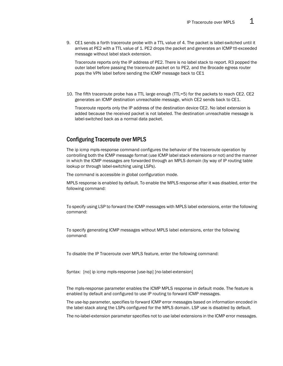 Configuring traceroute over mpls | Brocade Multi-Service IronWare Multiprotocol Label Switch (MPLS) Configuration Guide (Supporting R05.6.00) User Manual | Page 233 / 852