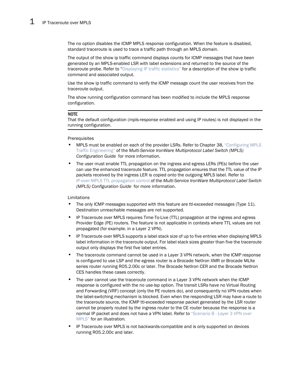 Router. refer to, Limitations | Brocade Multi-Service IronWare Multiprotocol Label Switch (MPLS) Configuration Guide (Supporting R05.6.00) User Manual | Page 234 / 852