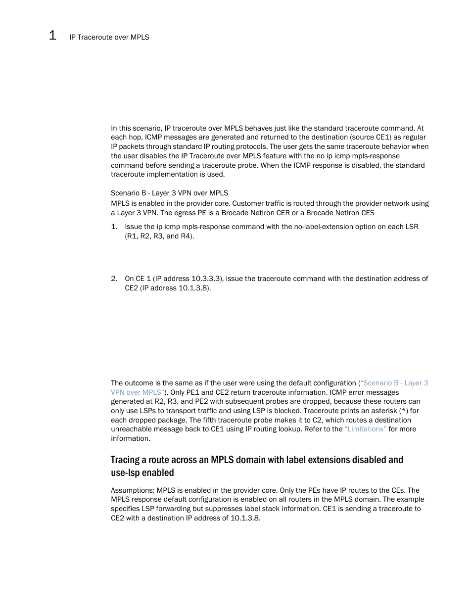 Brocade Multi-Service IronWare Multiprotocol Label Switch (MPLS) Configuration Guide (Supporting R05.6.00) User Manual | Page 238 / 852