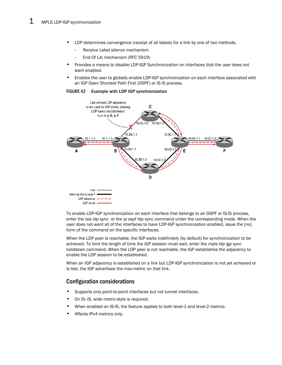 Configuration considerations | Brocade Multi-Service IronWare Multiprotocol Label Switch (MPLS) Configuration Guide (Supporting R05.6.00) User Manual | Page 240 / 852