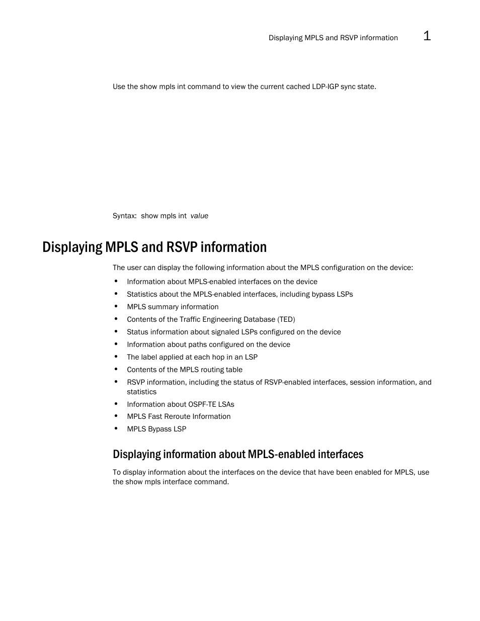 Displaying mpls and rsvp information | Brocade Multi-Service IronWare Multiprotocol Label Switch (MPLS) Configuration Guide (Supporting R05.6.00) User Manual | Page 247 / 852