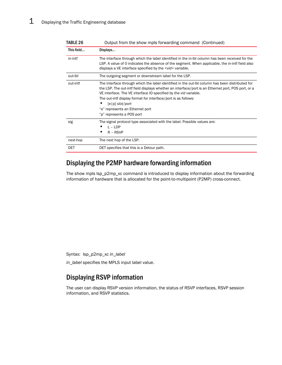 Displaying rsvp information | Brocade Multi-Service IronWare Multiprotocol Label Switch (MPLS) Configuration Guide (Supporting R05.6.00) User Manual | Page 270 / 852