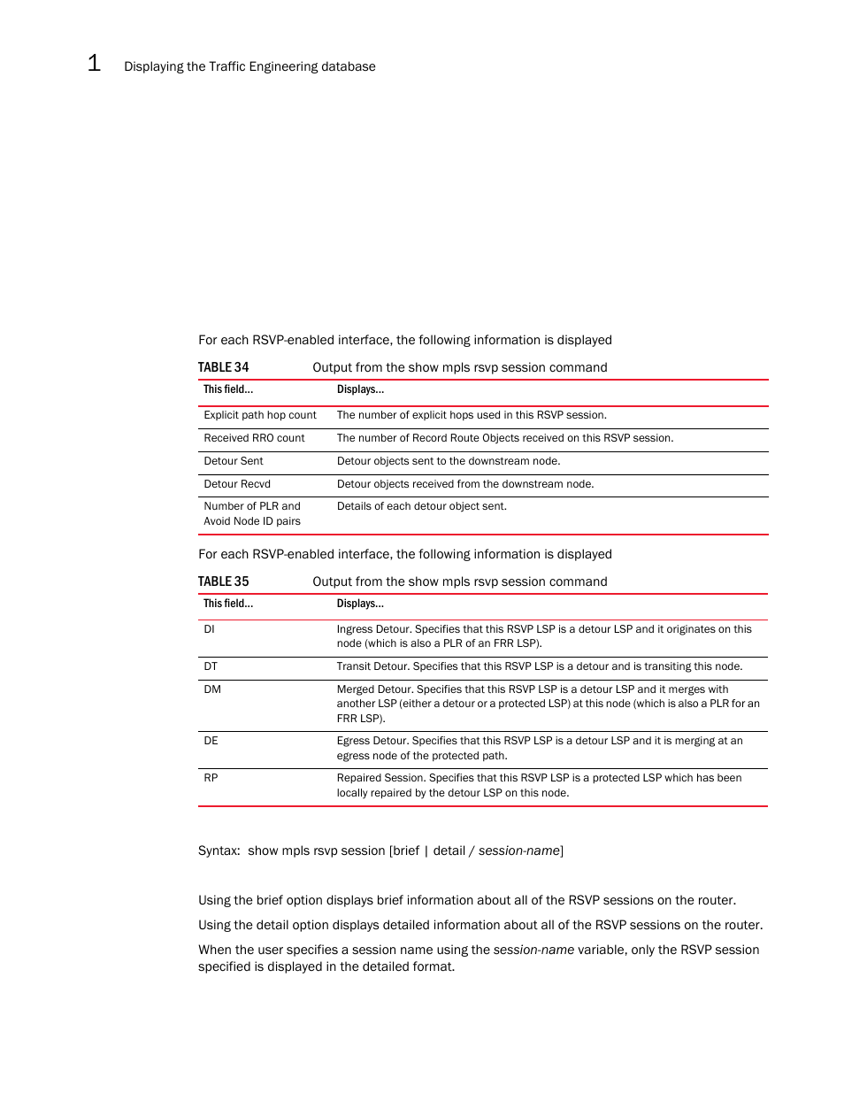 Table | Brocade Multi-Service IronWare Multiprotocol Label Switch (MPLS) Configuration Guide (Supporting R05.6.00) User Manual | Page 286 / 852