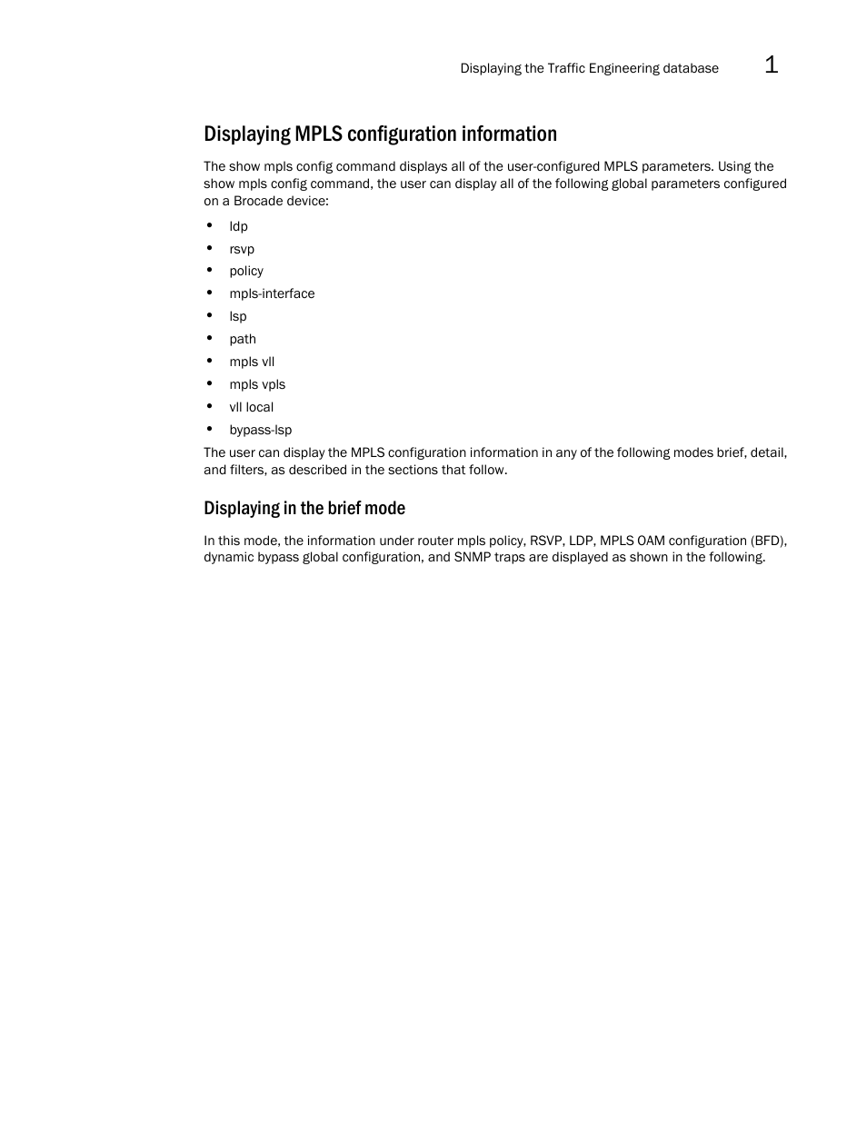 Displaying mpls configuration information, Displaying mpls configuration, Information | For more information on the maximum reser, Displaying in the brief mode | Brocade Multi-Service IronWare Multiprotocol Label Switch (MPLS) Configuration Guide (Supporting R05.6.00) User Manual | Page 287 / 852