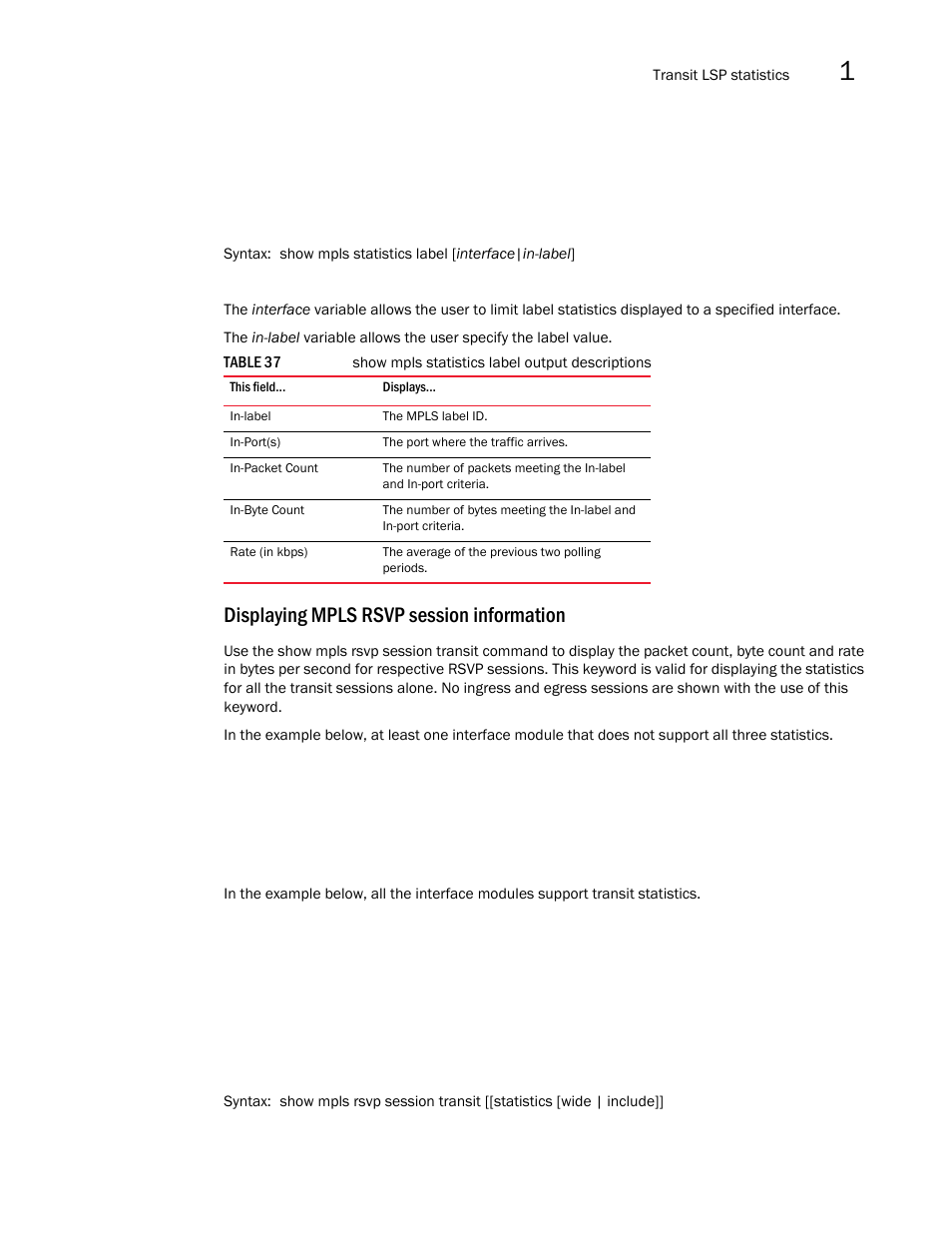 Displaying mpls rsvp session information | Brocade Multi-Service IronWare Multiprotocol Label Switch (MPLS) Configuration Guide (Supporting R05.6.00) User Manual | Page 293 / 852