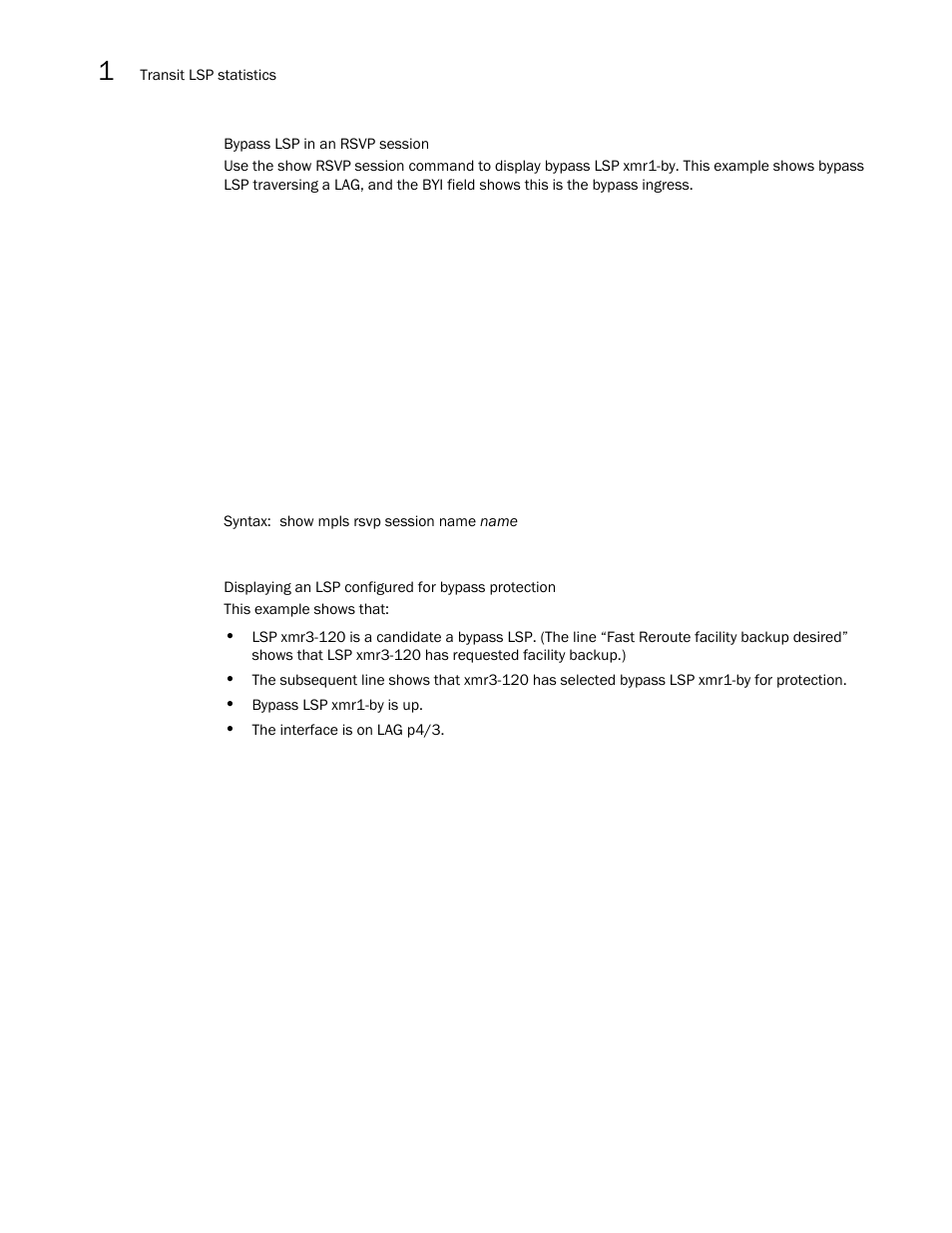 Bypass lsp in an rsvp session, Displaying an lsp configured for bypass protection | Brocade Multi-Service IronWare Multiprotocol Label Switch (MPLS) Configuration Guide (Supporting R05.6.00) User Manual | Page 312 / 852