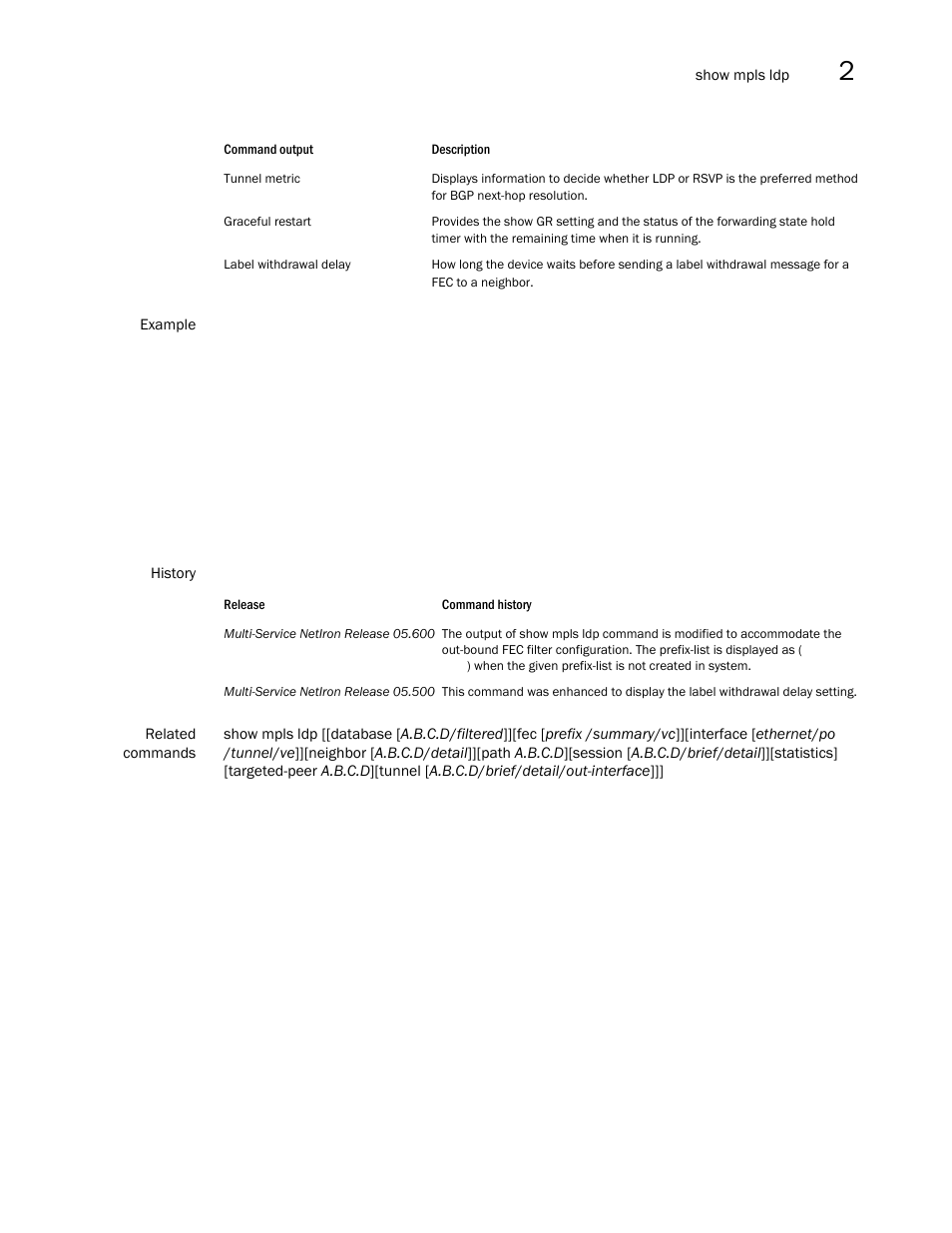 Brocade Multi-Service IronWare Multiprotocol Label Switch (MPLS) Configuration Guide (Supporting R05.6.00) User Manual | Page 337 / 852