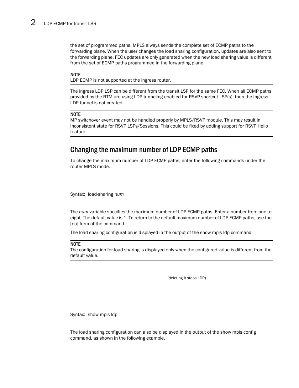 Changing the maximum number of ldp ecmp paths, Changing the maximum number of, Ldp ecmp paths | Brocade Multi-Service IronWare Multiprotocol Label Switch (MPLS) Configuration Guide (Supporting R05.6.00) User Manual | Page 354 / 852