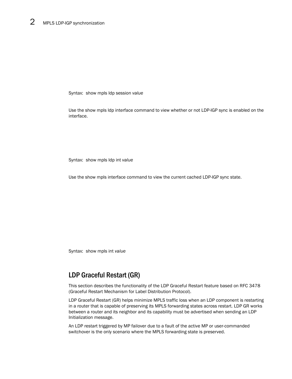 Ldp graceful restart (gr) | Brocade Multi-Service IronWare Multiprotocol Label Switch (MPLS) Configuration Guide (Supporting R05.6.00) User Manual | Page 384 / 852