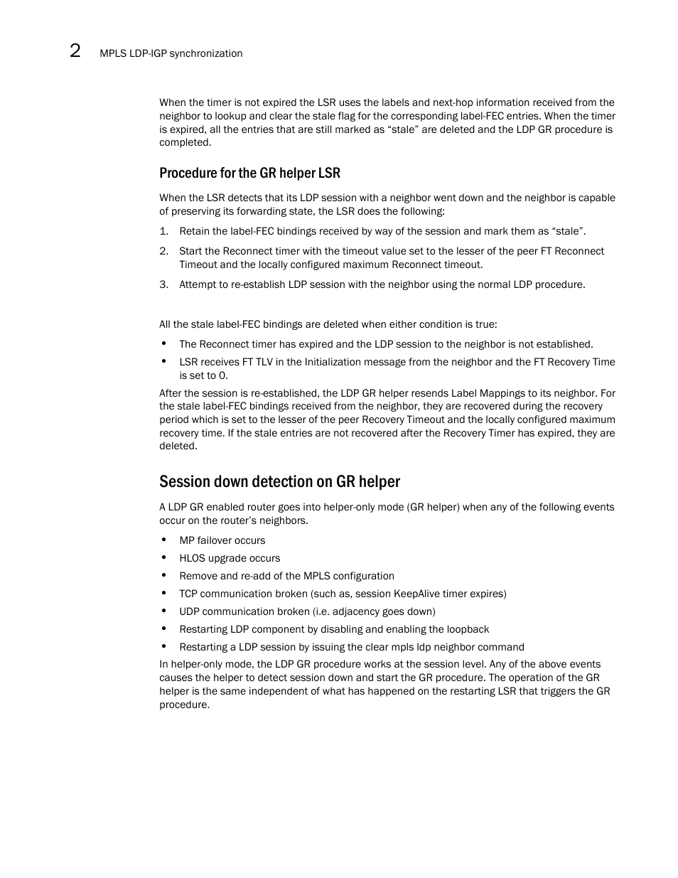 Session down detection on gr helper, Procedure for the gr helper lsr | Brocade Multi-Service IronWare Multiprotocol Label Switch (MPLS) Configuration Guide (Supporting R05.6.00) User Manual | Page 386 / 852