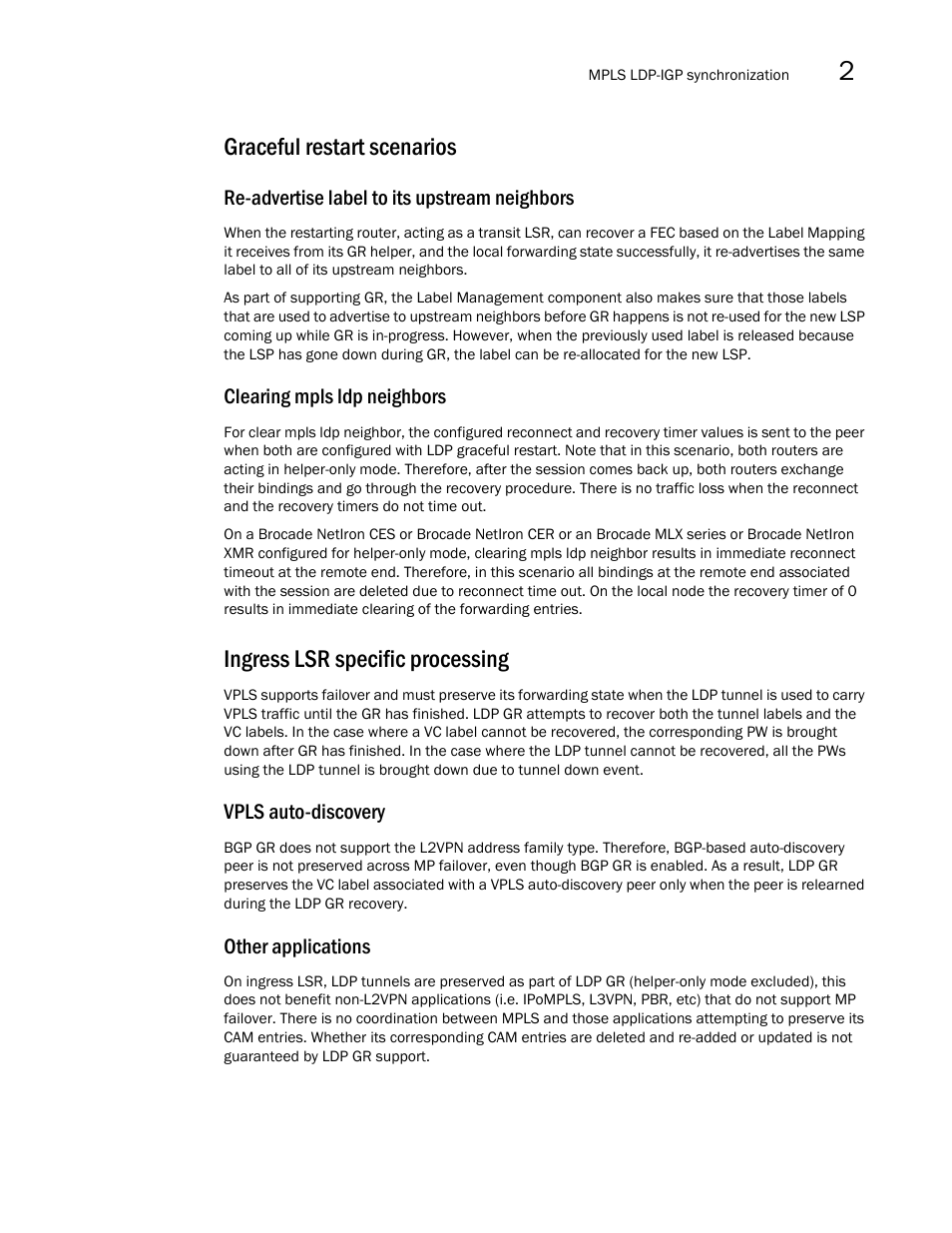 Graceful restart scenarios, Ingress lsr specific processing | Brocade Multi-Service IronWare Multiprotocol Label Switch (MPLS) Configuration Guide (Supporting R05.6.00) User Manual | Page 387 / 852