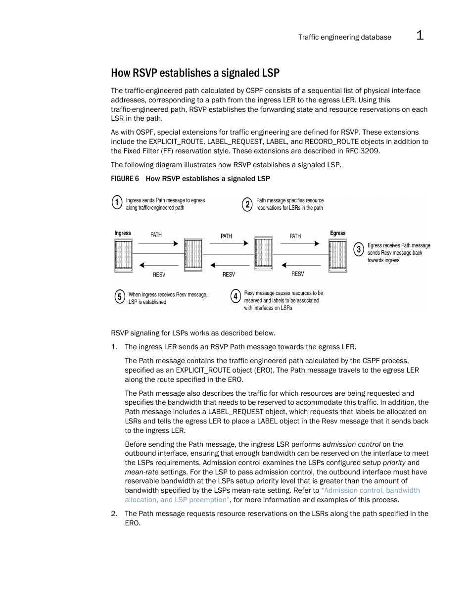 How rsvp establishes a signaled lsp, How rsvp, Establishes a signaled lsp | For a | Brocade Multi-Service IronWare Multiprotocol Label Switch (MPLS) Configuration Guide (Supporting R05.6.00) User Manual | Page 39 / 852