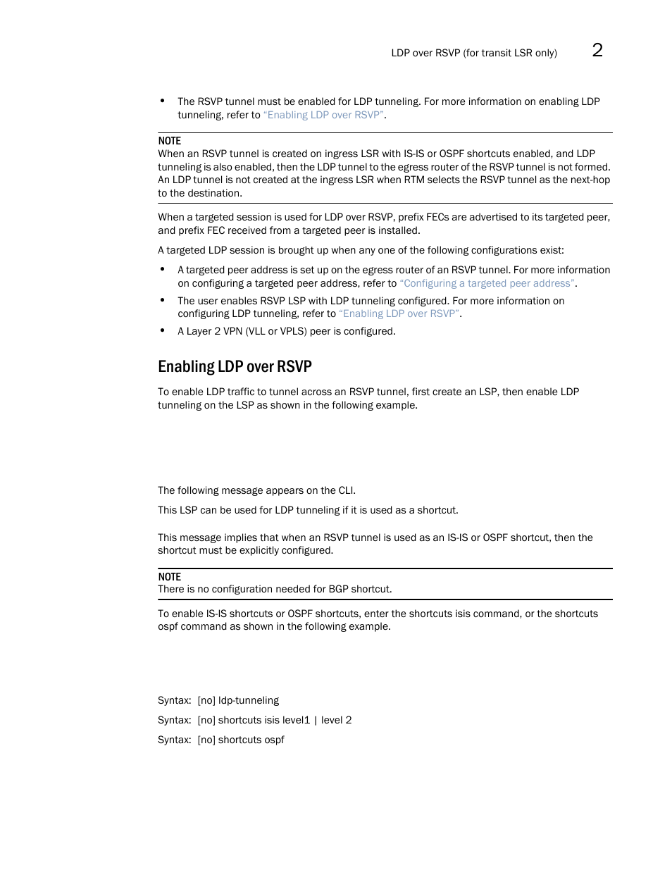 Enabling ldp over rsvp | Brocade Multi-Service IronWare Multiprotocol Label Switch (MPLS) Configuration Guide (Supporting R05.6.00) User Manual | Page 395 / 852