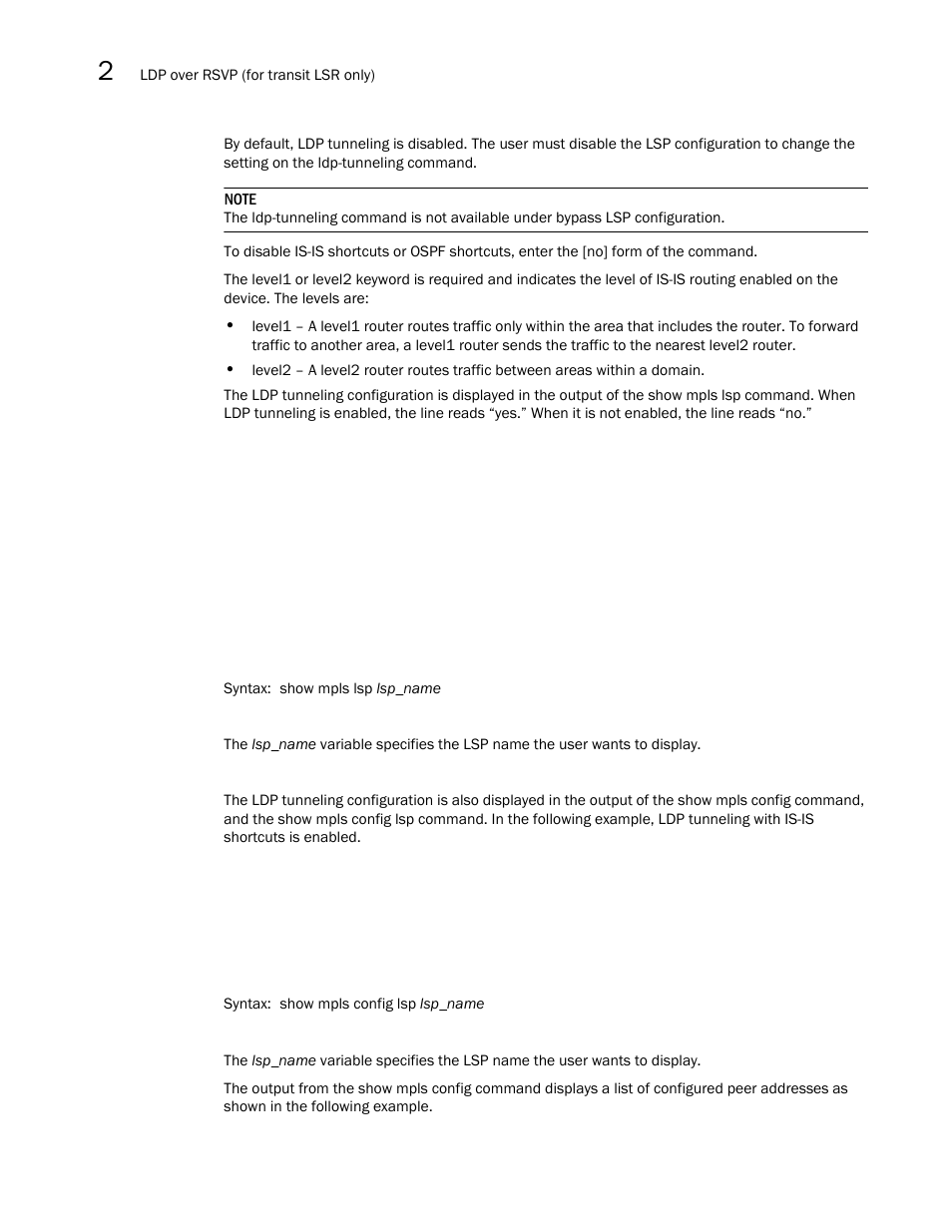 Brocade Multi-Service IronWare Multiprotocol Label Switch (MPLS) Configuration Guide (Supporting R05.6.00) User Manual | Page 396 / 852