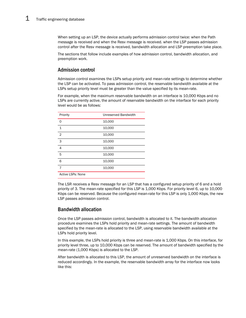 Admission control, Bandwidth allocation | Brocade Multi-Service IronWare Multiprotocol Label Switch (MPLS) Configuration Guide (Supporting R05.6.00) User Manual | Page 42 / 852