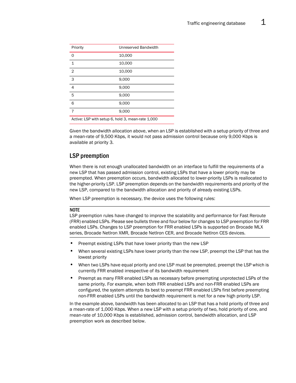 Lsp preemption | Brocade Multi-Service IronWare Multiprotocol Label Switch (MPLS) Configuration Guide (Supporting R05.6.00) User Manual | Page 43 / 852