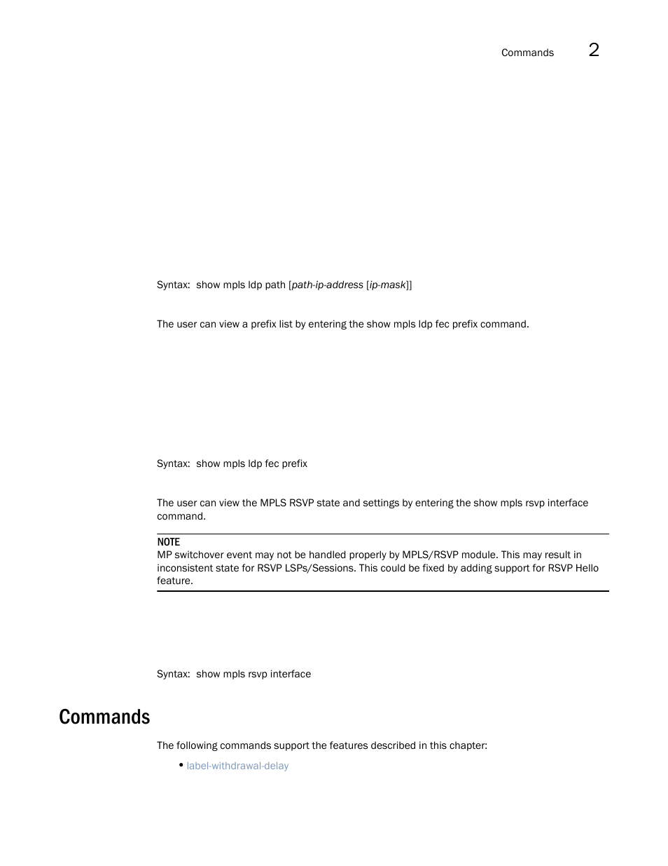 Commands | Brocade Multi-Service IronWare Multiprotocol Label Switch (MPLS) Configuration Guide (Supporting R05.6.00) User Manual | Page 459 / 852