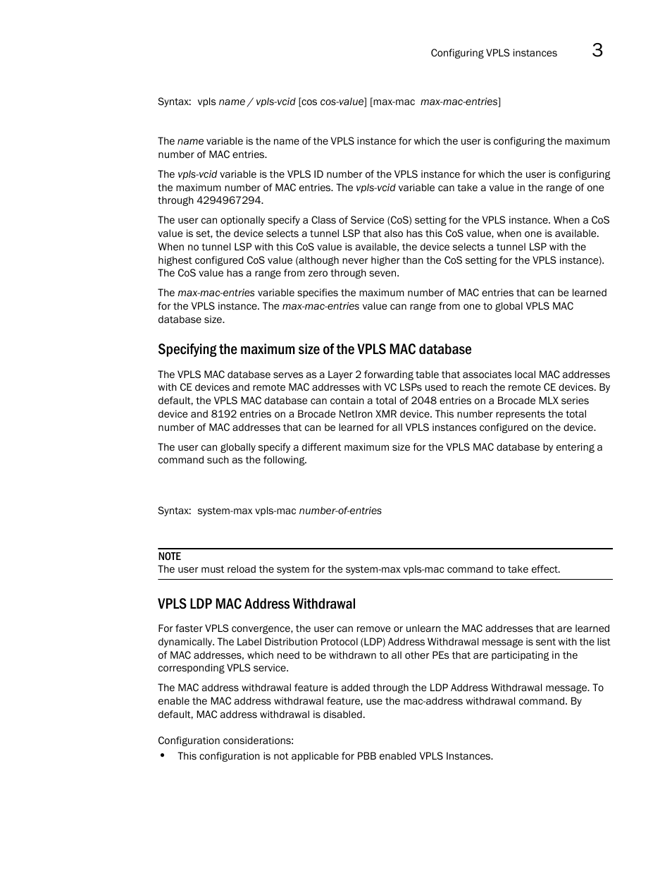 Vpls ldp mac address withdrawal | Brocade Multi-Service IronWare Multiprotocol Label Switch (MPLS) Configuration Guide (Supporting R05.6.00) User Manual | Page 479 / 852