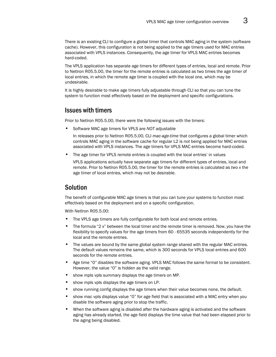 Issues with timers, Solution | Brocade Multi-Service IronWare Multiprotocol Label Switch (MPLS) Configuration Guide (Supporting R05.6.00) User Manual | Page 539 / 852