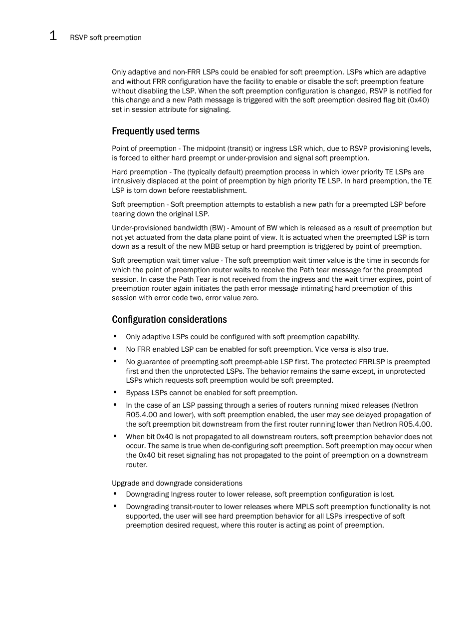 Frequently used terms, Configuration considerations | Brocade Multi-Service IronWare Multiprotocol Label Switch (MPLS) Configuration Guide (Supporting R05.6.00) User Manual | Page 54 / 852