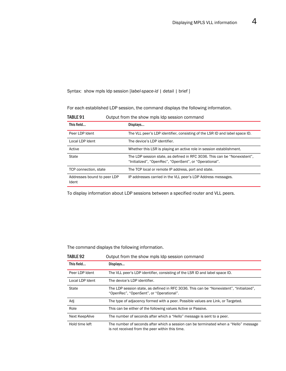 Brocade Multi-Service IronWare Multiprotocol Label Switch (MPLS) Configuration Guide (Supporting R05.6.00) User Manual | Page 577 / 852