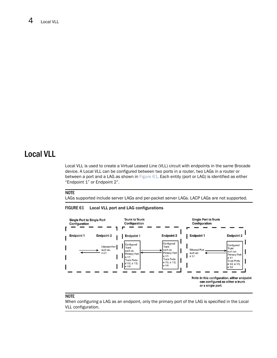 Local vll | Brocade Multi-Service IronWare Multiprotocol Label Switch (MPLS) Configuration Guide (Supporting R05.6.00) User Manual | Page 582 / 852