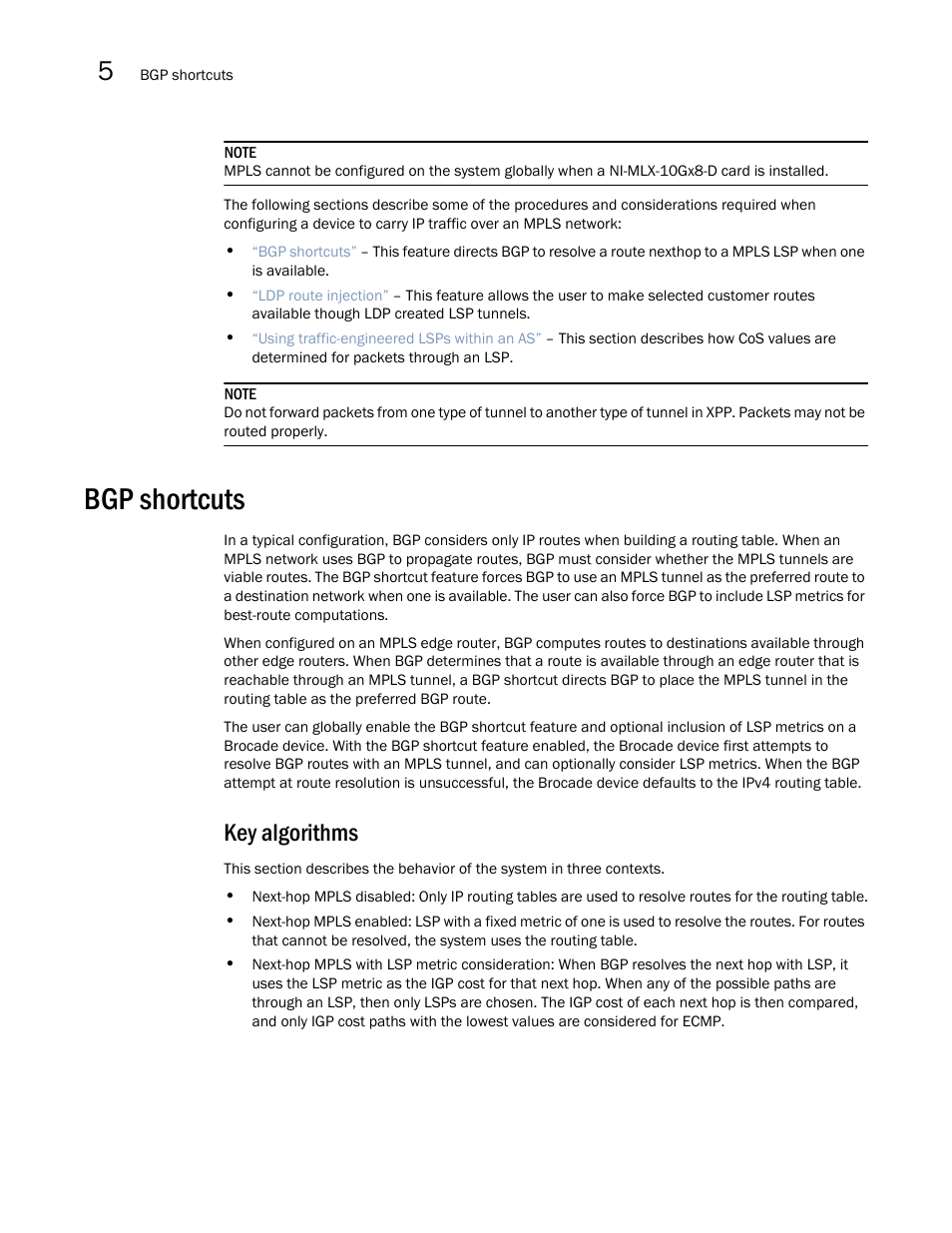 Bgp shortcuts, Key algorithms | Brocade Multi-Service IronWare Multiprotocol Label Switch (MPLS) Configuration Guide (Supporting R05.6.00) User Manual | Page 608 / 852