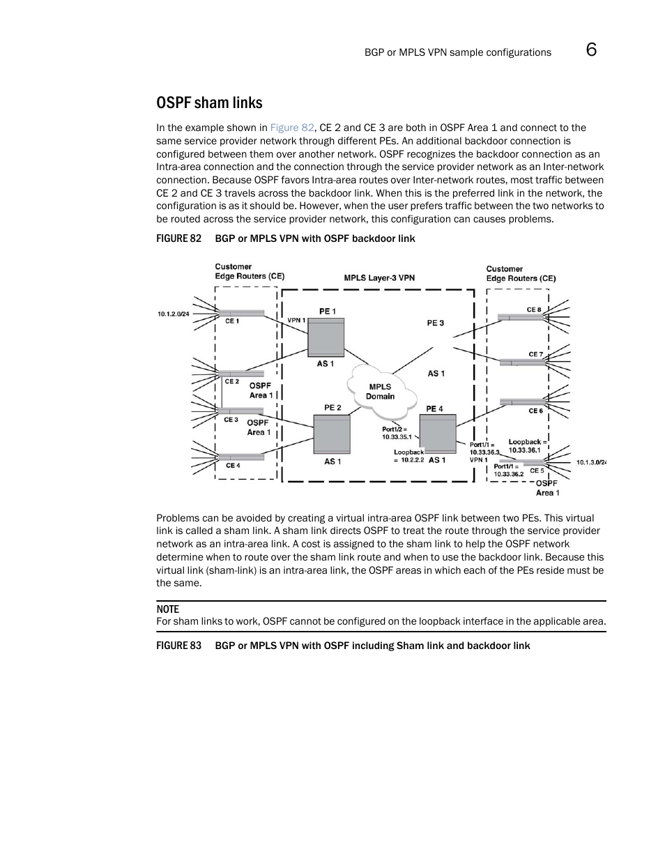 Ospf sham links | Brocade Multi-Service IronWare Multiprotocol Label Switch (MPLS) Configuration Guide (Supporting R05.6.00) User Manual | Page 757 / 852