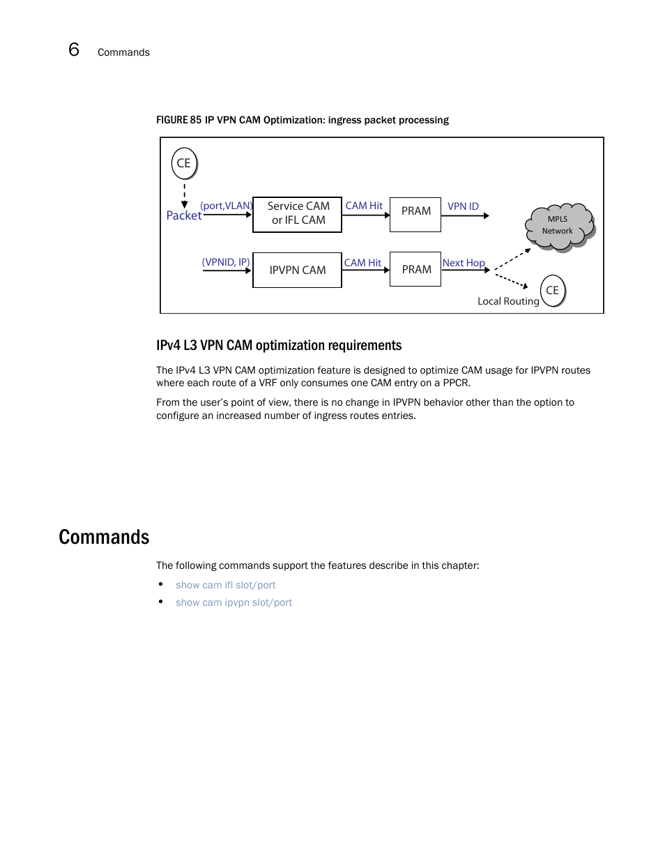 Commands, Ipv4 l3 vpn cam optimization requirements | Brocade Multi-Service IronWare Multiprotocol Label Switch (MPLS) Configuration Guide (Supporting R05.6.00) User Manual | Page 760 / 852