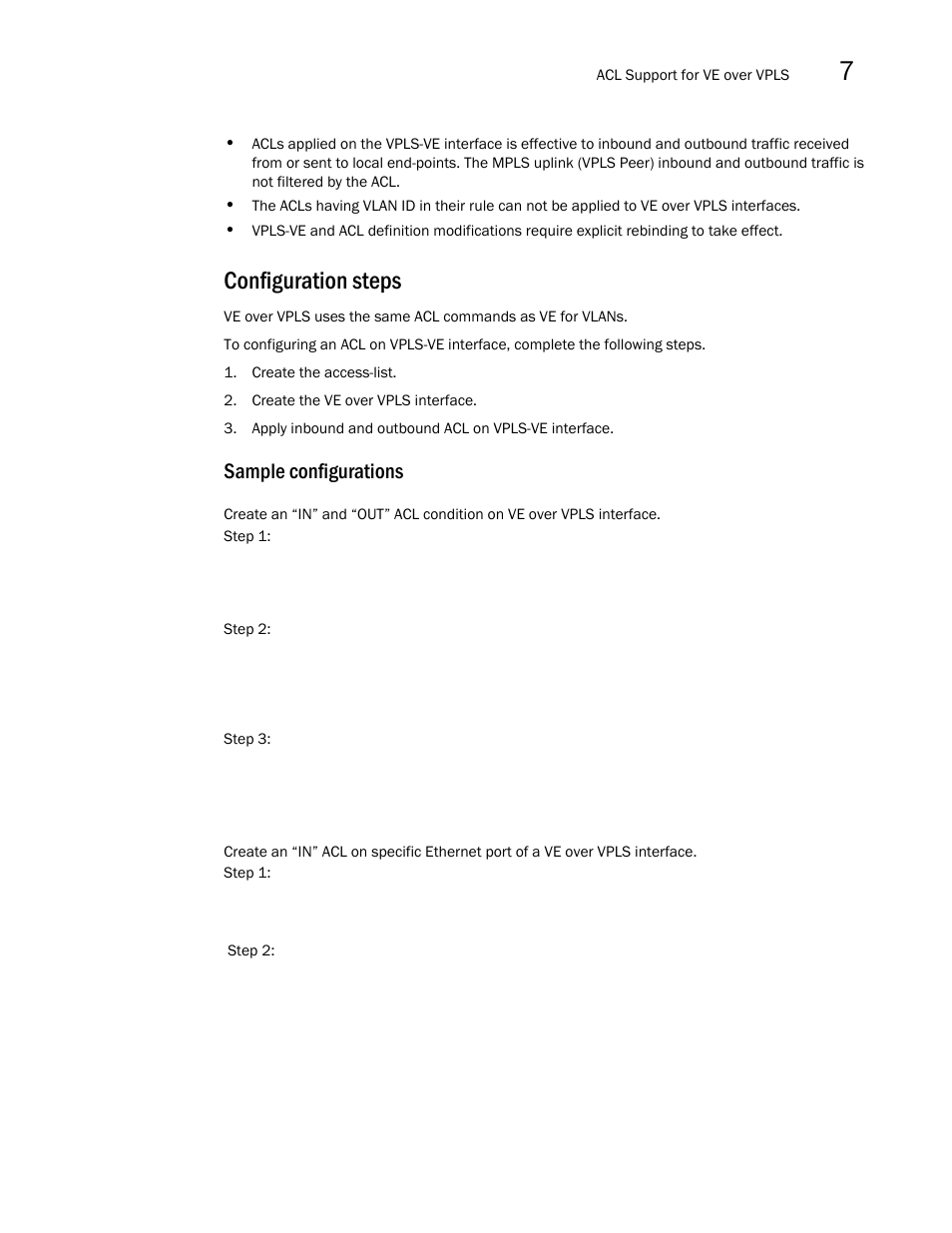 Configuration steps, Sample configurations | Brocade Multi-Service IronWare Multiprotocol Label Switch (MPLS) Configuration Guide (Supporting R05.6.00) User Manual | Page 779 / 852