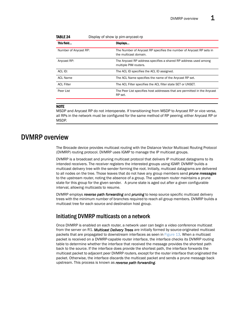 Dvmrp overview, Initiating dvmrp multicasts on a network | Brocade Multi-Service IronWare Multicast Configuration Guide (Supporting R05.6.00) User Manual | Page 103 / 216