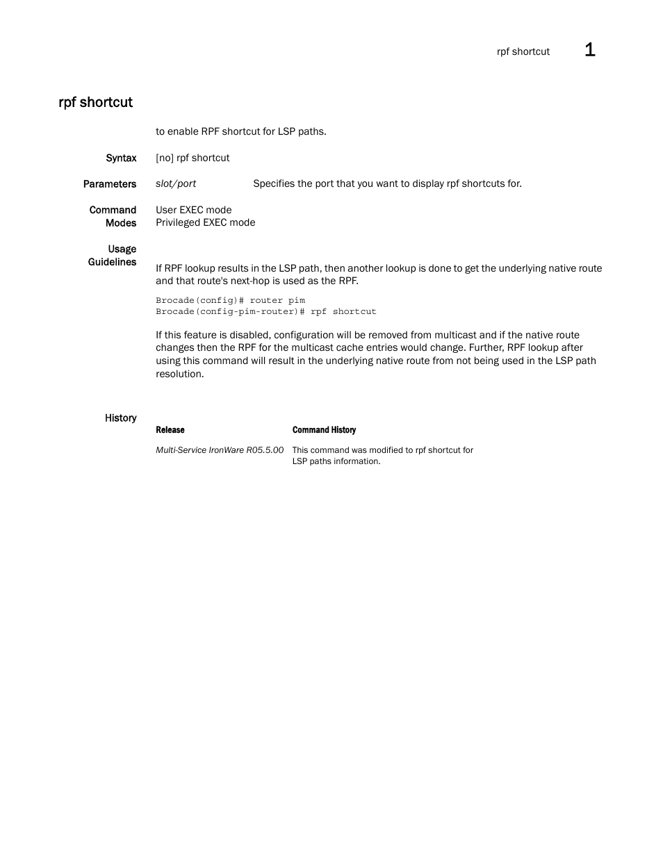 Rpf shortcut | Brocade Multi-Service IronWare Multicast Configuration Guide (Supporting R05.6.00) User Manual | Page 161 / 216