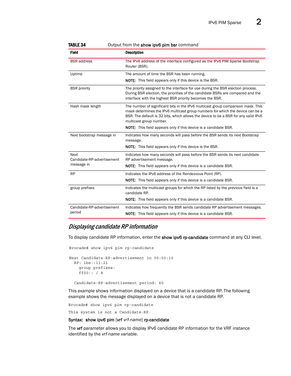 Displaying candidate rp information | Brocade Multi-Service IronWare Multicast Configuration Guide (Supporting R05.6.00) User Manual | Page 181 / 216