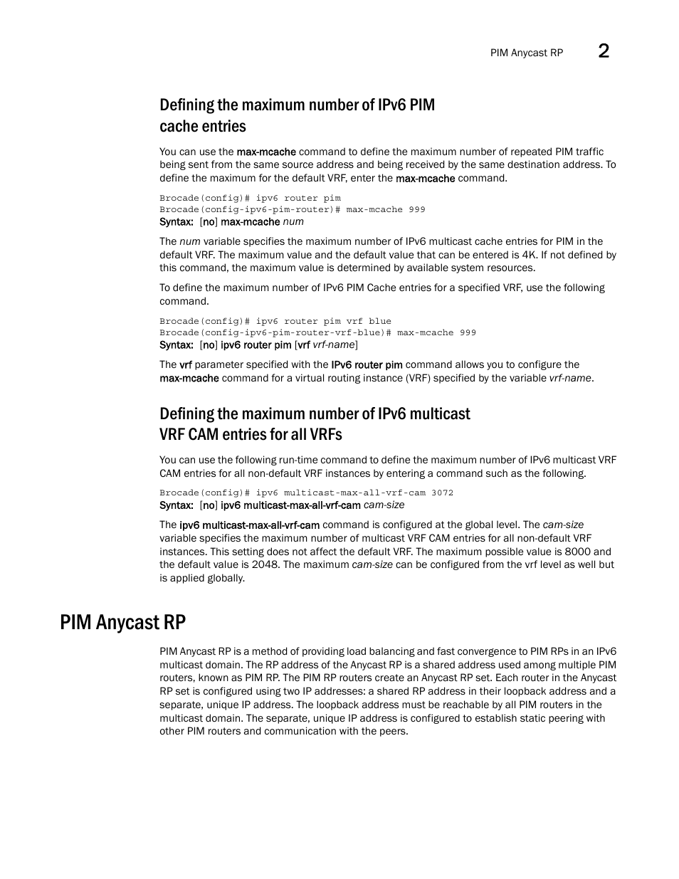 Pim anycast rp | Brocade Multi-Service IronWare Multicast Configuration Guide (Supporting R05.6.00) User Manual | Page 191 / 216