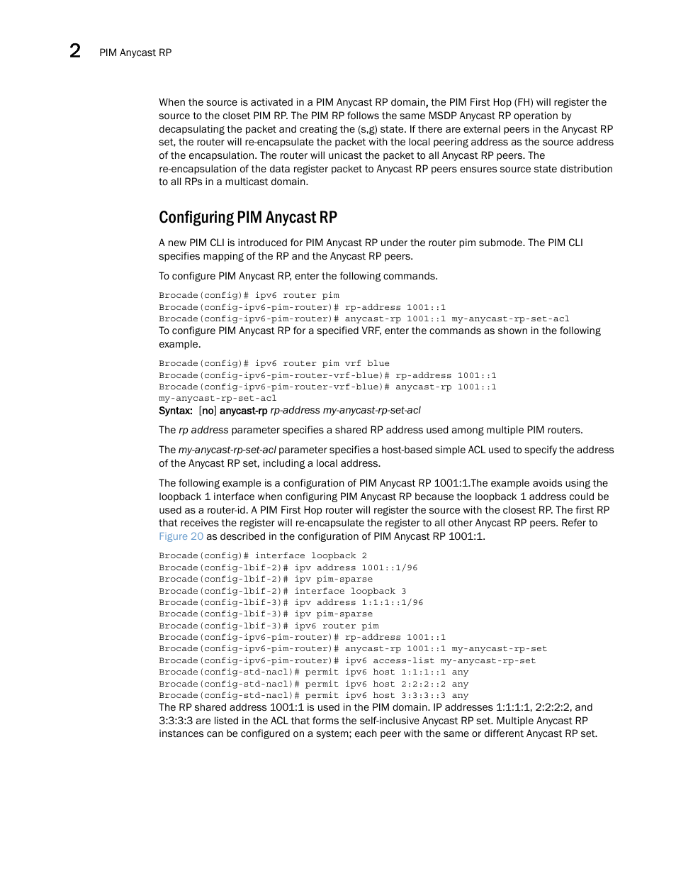 Configuring pim anycast rp | Brocade Multi-Service IronWare Multicast Configuration Guide (Supporting R05.6.00) User Manual | Page 192 / 216