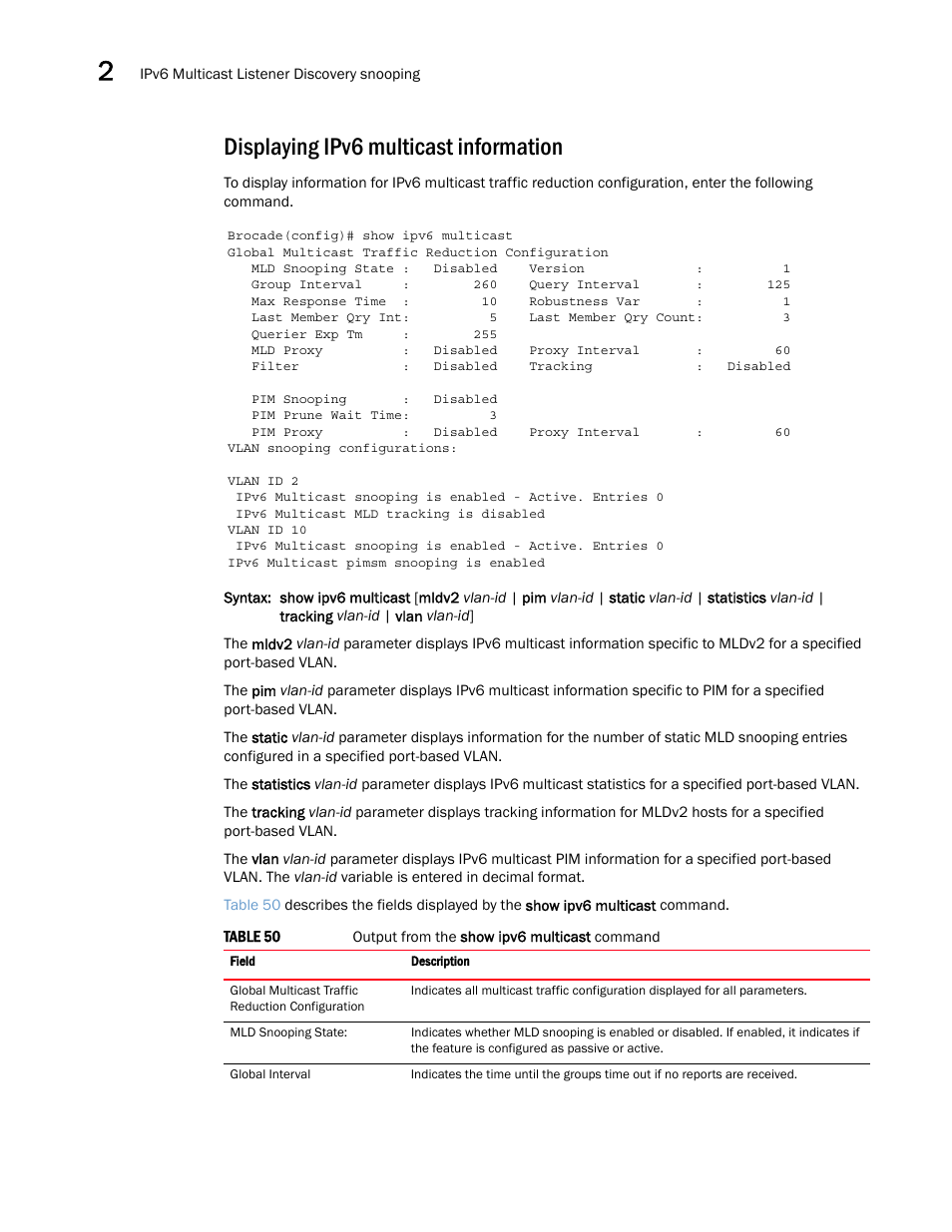 Displaying ipv6 multicast information | Brocade Multi-Service IronWare Multicast Configuration Guide (Supporting R05.6.00) User Manual | Page 214 / 216