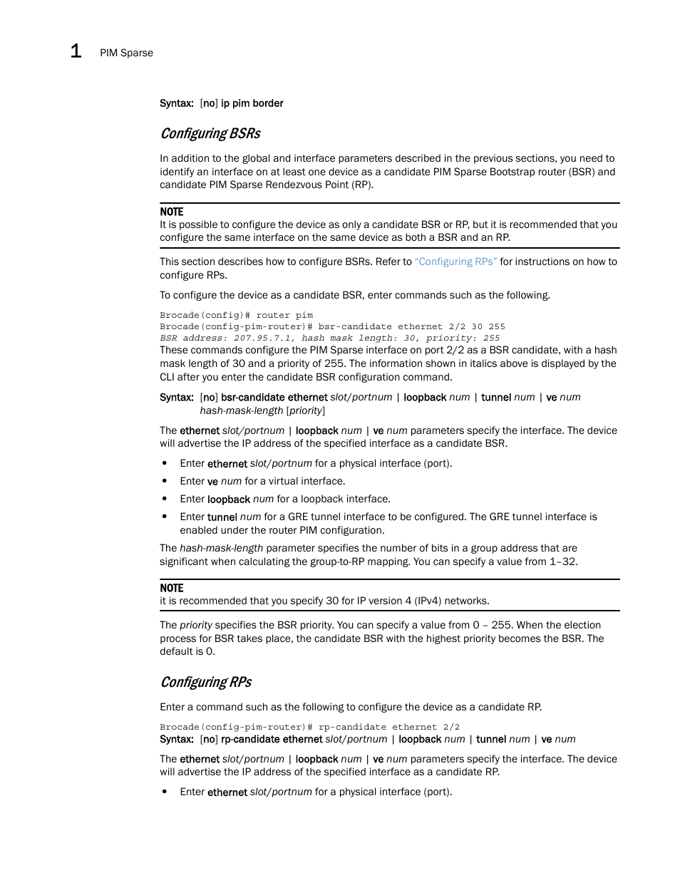 Configuring bsrs, Configuring rps | Brocade Multi-Service IronWare Multicast Configuration Guide (Supporting R05.6.00) User Manual | Page 56 / 216