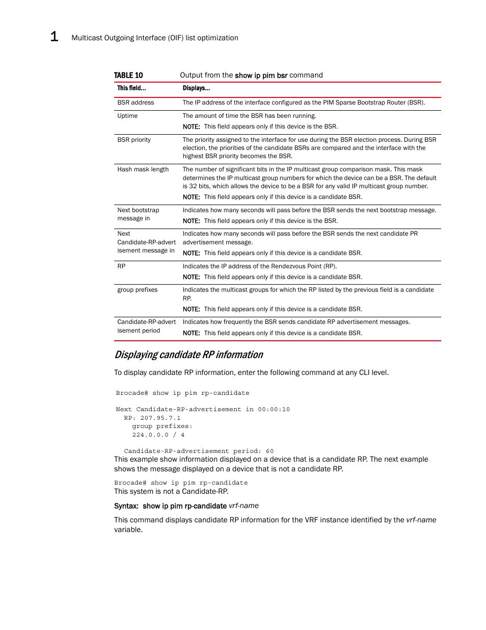Displaying candidate rp information | Brocade Multi-Service IronWare Multicast Configuration Guide (Supporting R05.6.00) User Manual | Page 68 / 216