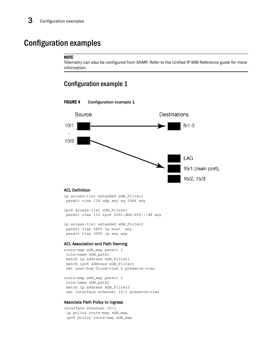 Configuration examples, Configuration example 1 | Brocade Multi-Service IronWare Administration Guide (Supporting R05.6.00) User Manual | Page 108 / 432