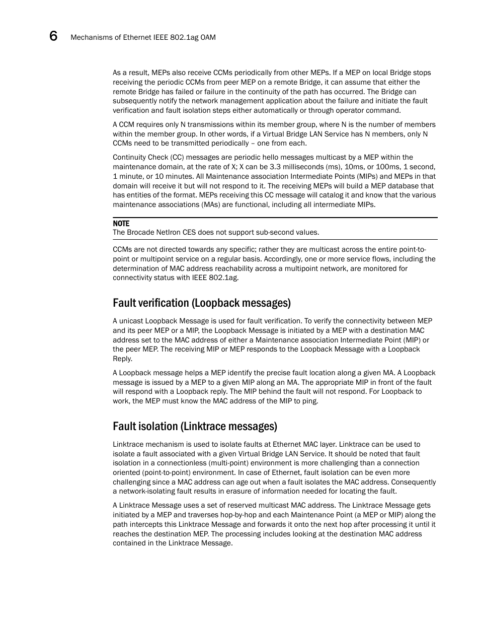 Fault verification (loopback messages), Fault isolation (linktrace messages) | Brocade Multi-Service IronWare Administration Guide (Supporting R05.6.00) User Manual | Page 166 / 432