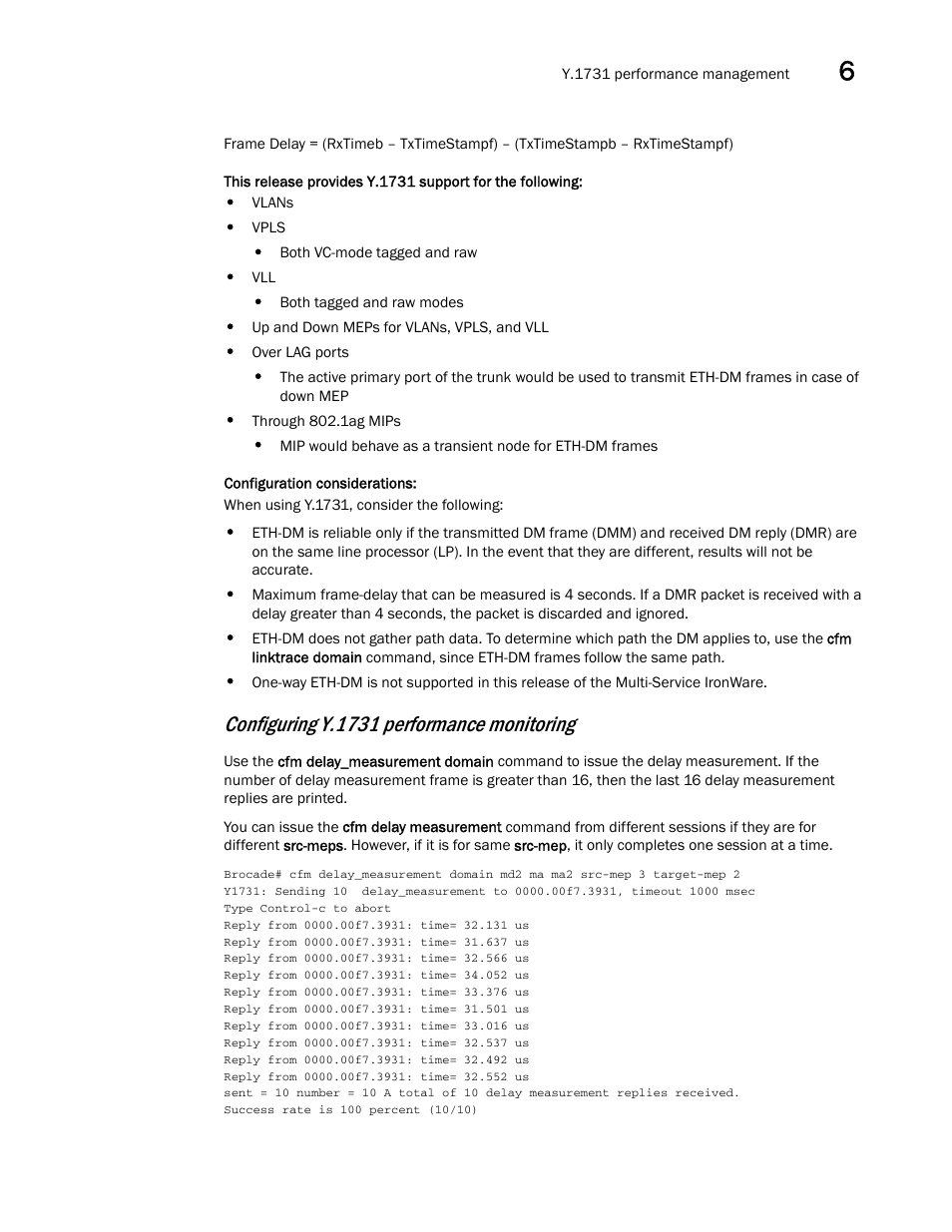 Configuring y.1731 performance monitoring | Brocade Multi-Service IronWare Administration Guide (Supporting R05.6.00) User Manual | Page 173 / 432