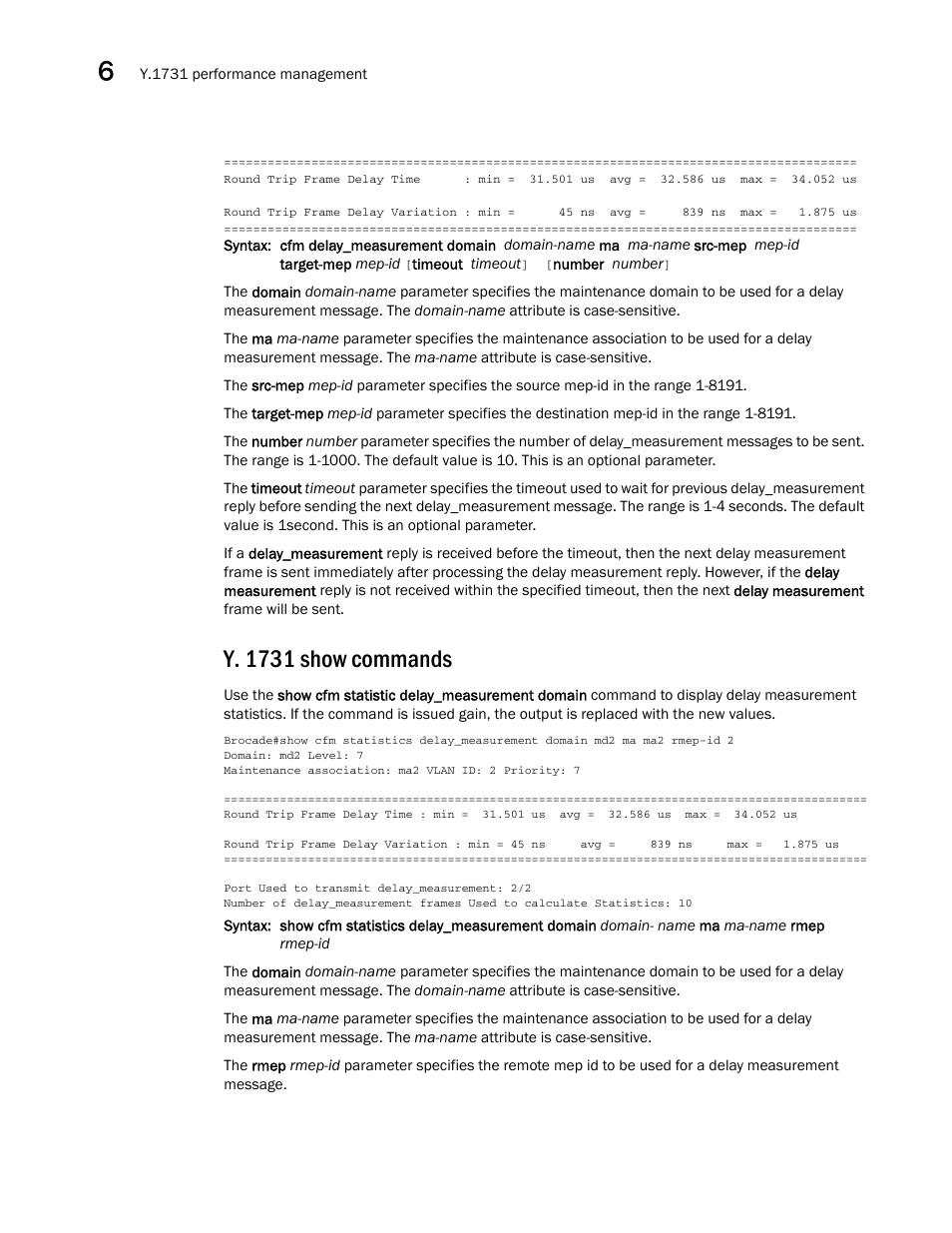 Y. 1731 show commands | Brocade Multi-Service IronWare Administration Guide (Supporting R05.6.00) User Manual | Page 174 / 432