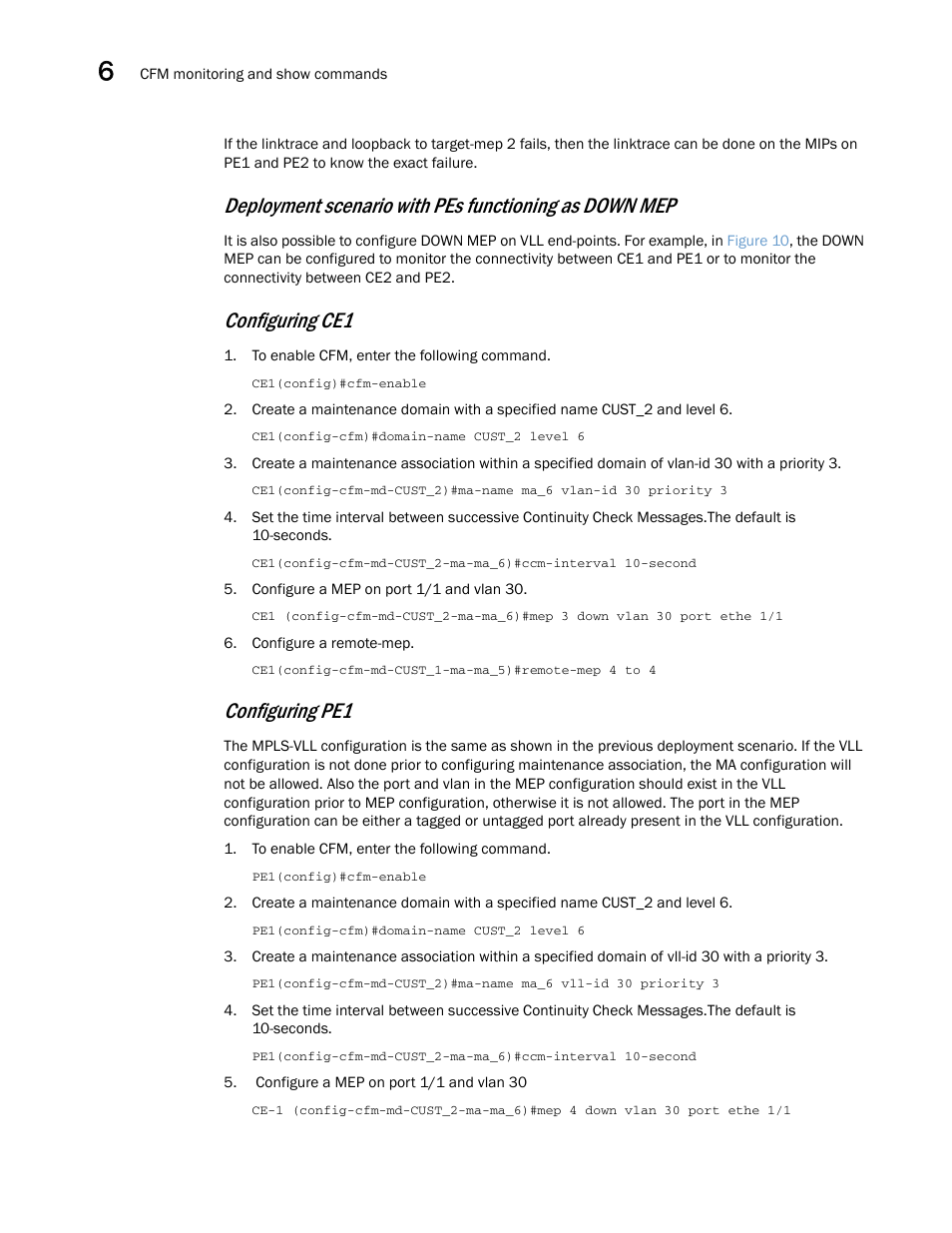Configuring ce1, Configuring pe1 | Brocade Multi-Service IronWare Administration Guide (Supporting R05.6.00) User Manual | Page 194 / 432
